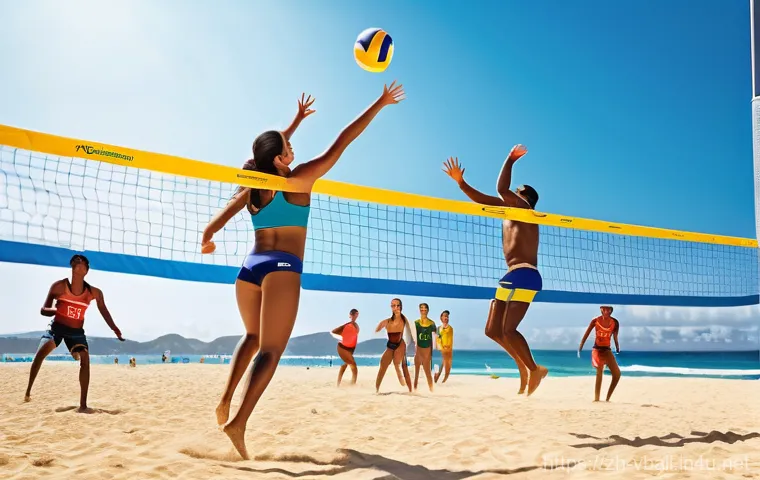 배구의 지역별 인기 차이 - **Prompt:** An intense, close-up action shot from a professional indoor volleyball match, featuring ...