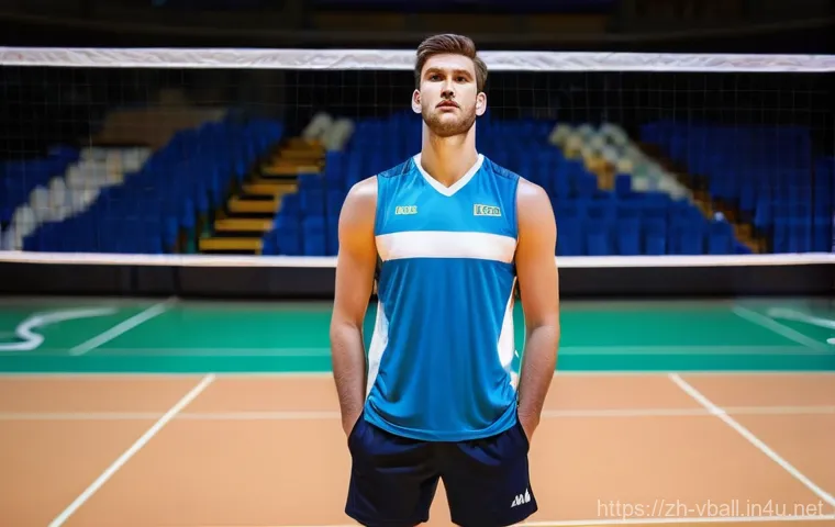 배구 선수 트레이너 인터뷰 - **Prompt:** A male professional volleyball player, mid-twenties, stands on an indoor court, bathed i...