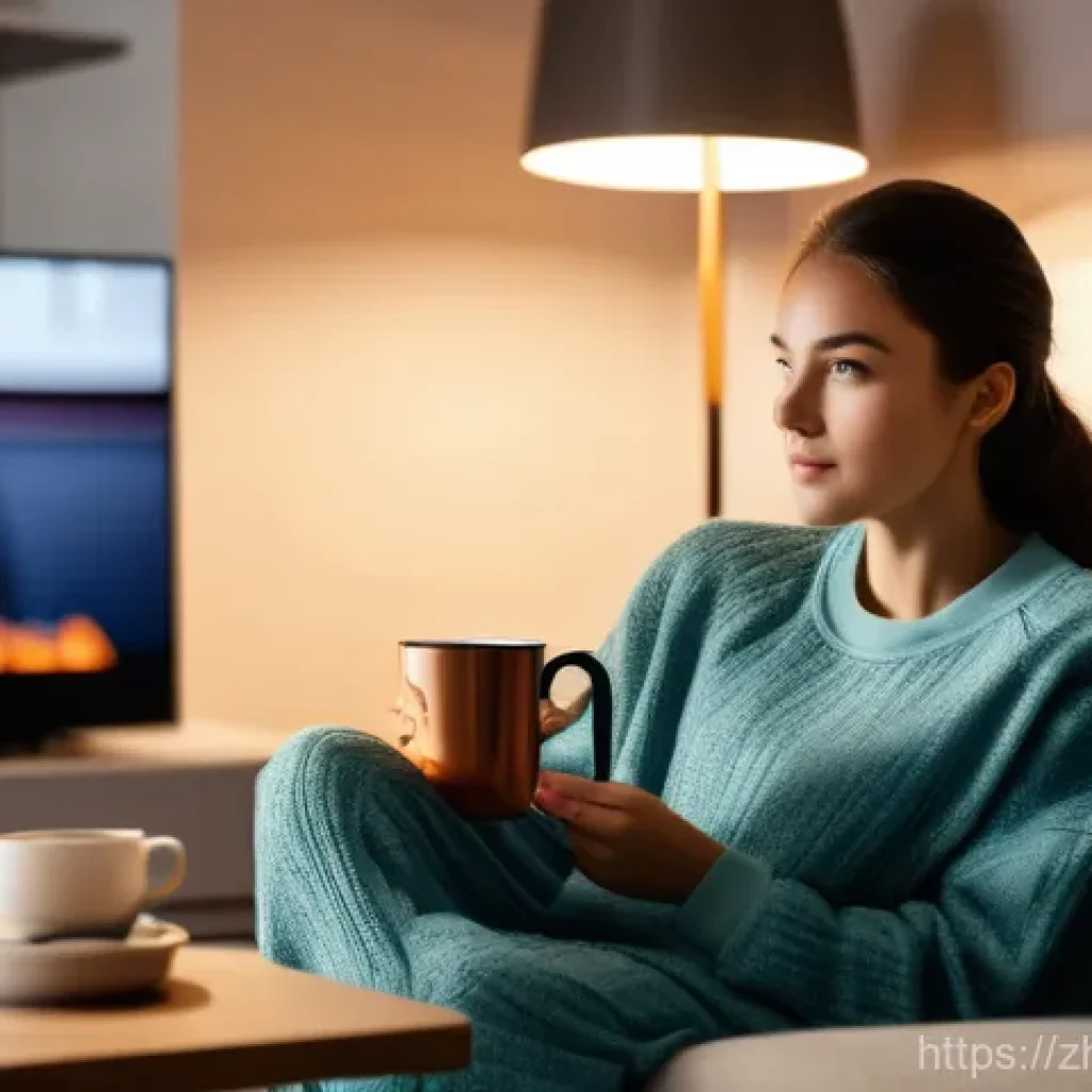 배구 경기 실시간 스트리밍 - **Home Viewing Comfort**: A young adult, dressed in comfortable, modest loungewear, is sitting on a ...