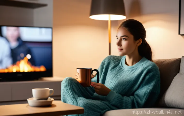 배구 경기 실시간 스트리밍 - **Home Viewing Comfort**: A young adult, dressed in comfortable, modest loungewear, is sitting on a ...