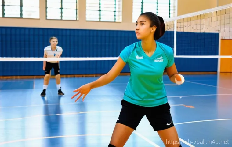 배구 해외 캠프 참가 방법 - **Prompt 1: European Technical Volleyball Coaching**
    "An indoor volleyball court with bright, ev...