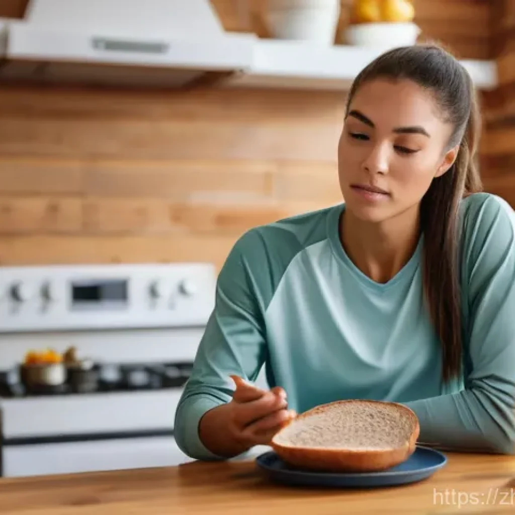 배구 경기 중 에너지 보충법 - **Prompt:** A focused female volleyball athlete in her kitchen, meticulously preparing a balanced pr...