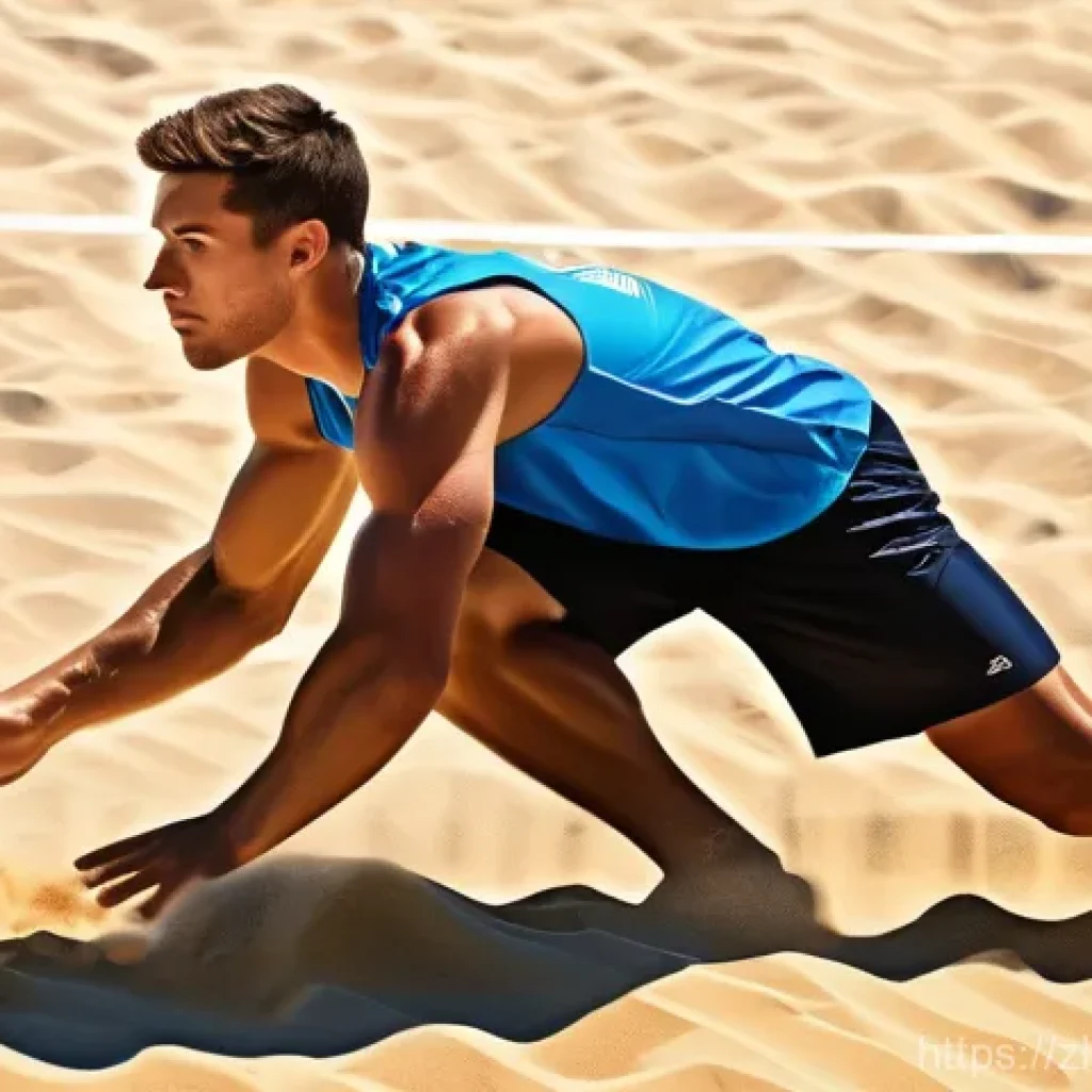 비치발리볼 용품 - **Prompt 1: Dynamic Beach Volleyball Player with Focus on Footwear**
"A male beach volleyball pl...