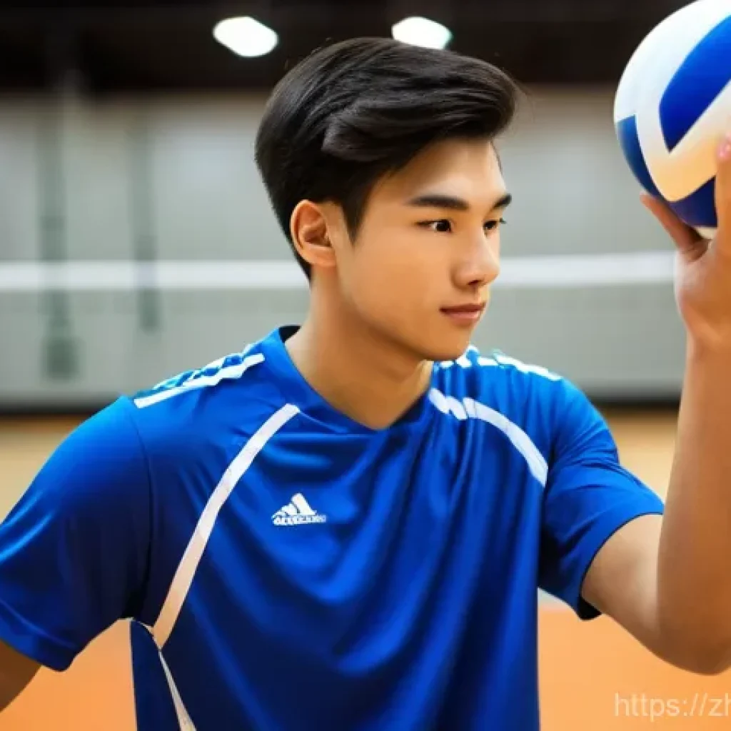 배구공 보관 팁 - **Prompt:** A young man, approximately 20 years old, with a lean athletic build, wearing a clean, mo...