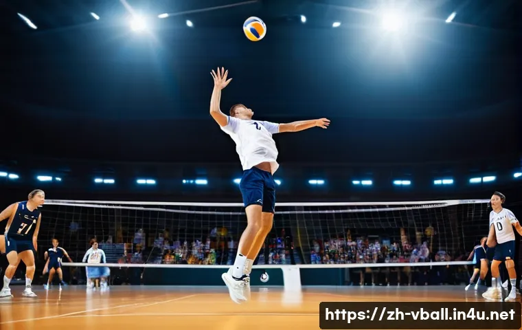배구 경기 규칙 이해를 위한 비디오 - **Prompt for Jump Serve:**
    A dynamic, full-body shot of a male volleyball player in mid-air, exe...