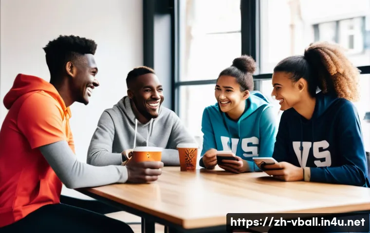 배구 애호가 모임 - **Prompt 1: Online Volleyball Community Connection**
    "A diverse group of young adults, three mal...