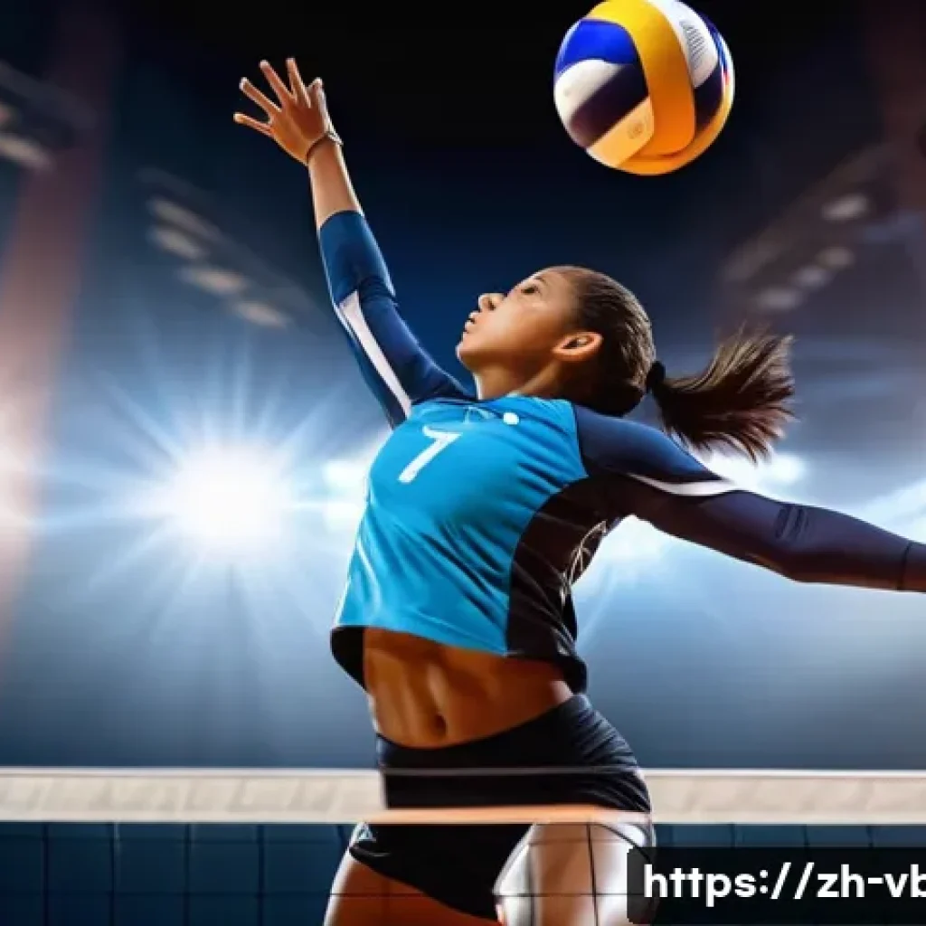 배구 관련 인스타그램 해시태그 - **Prompt:** A female volleyball player, mid-air, executing a powerful spike during a professional ga...