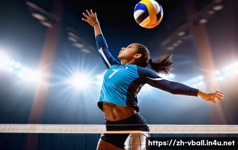 배구 관련 인스타그램 해시태그 - **Prompt:** A female volleyball player, mid-air, executing a powerful spike during a professional ga...