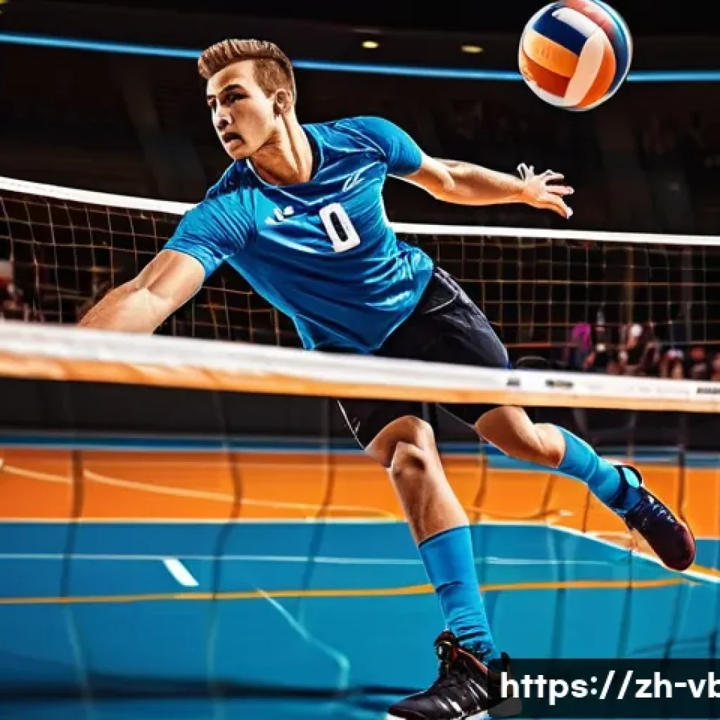 배구 포스터 디자인 아이디어 - A dynamic and visually striking volleyball poster design. The central focus is on a powerful male at...