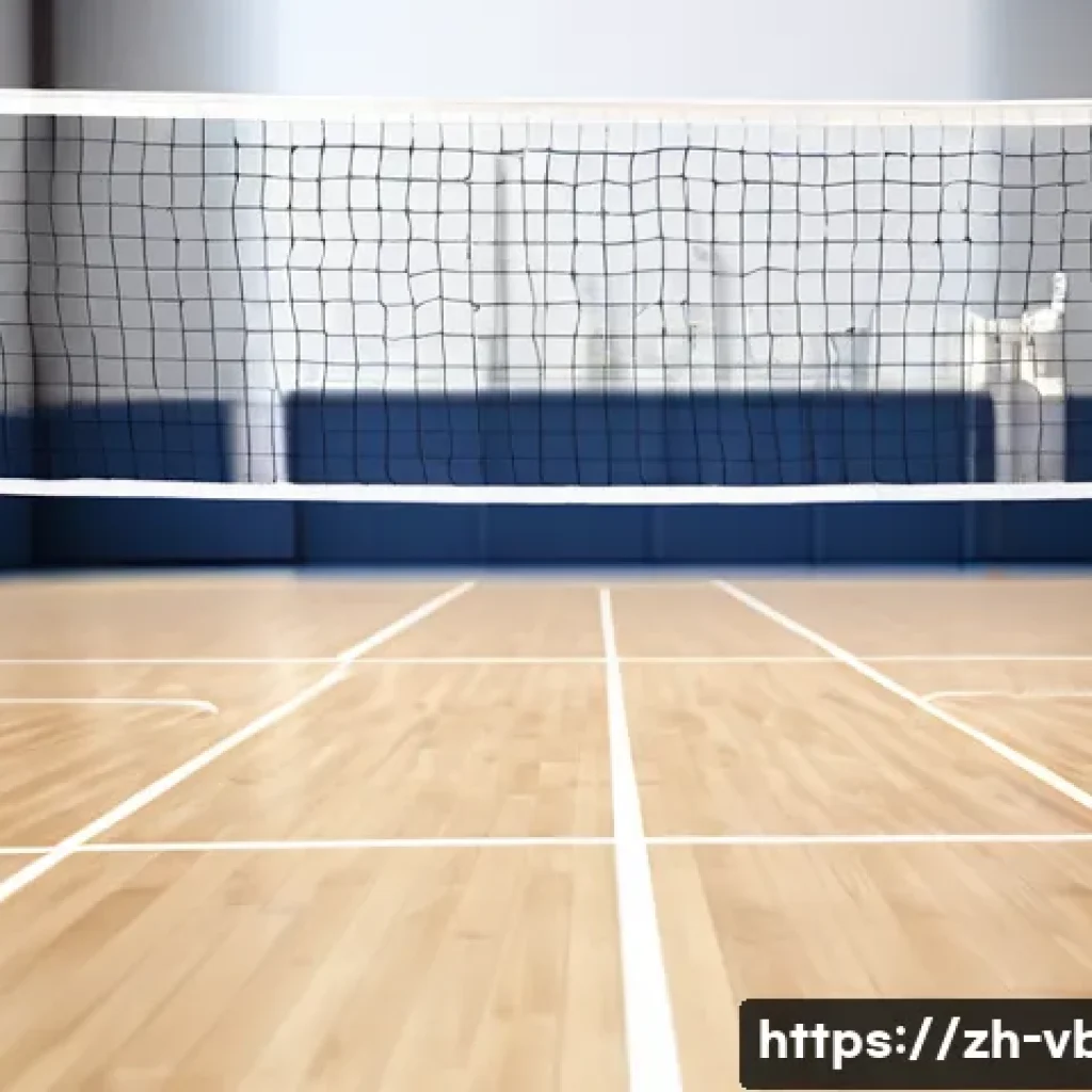 배구 경기장의 구조 - A highly detailed indoor volleyball court scene showcasing the standard dimensions of 18 meters leng...