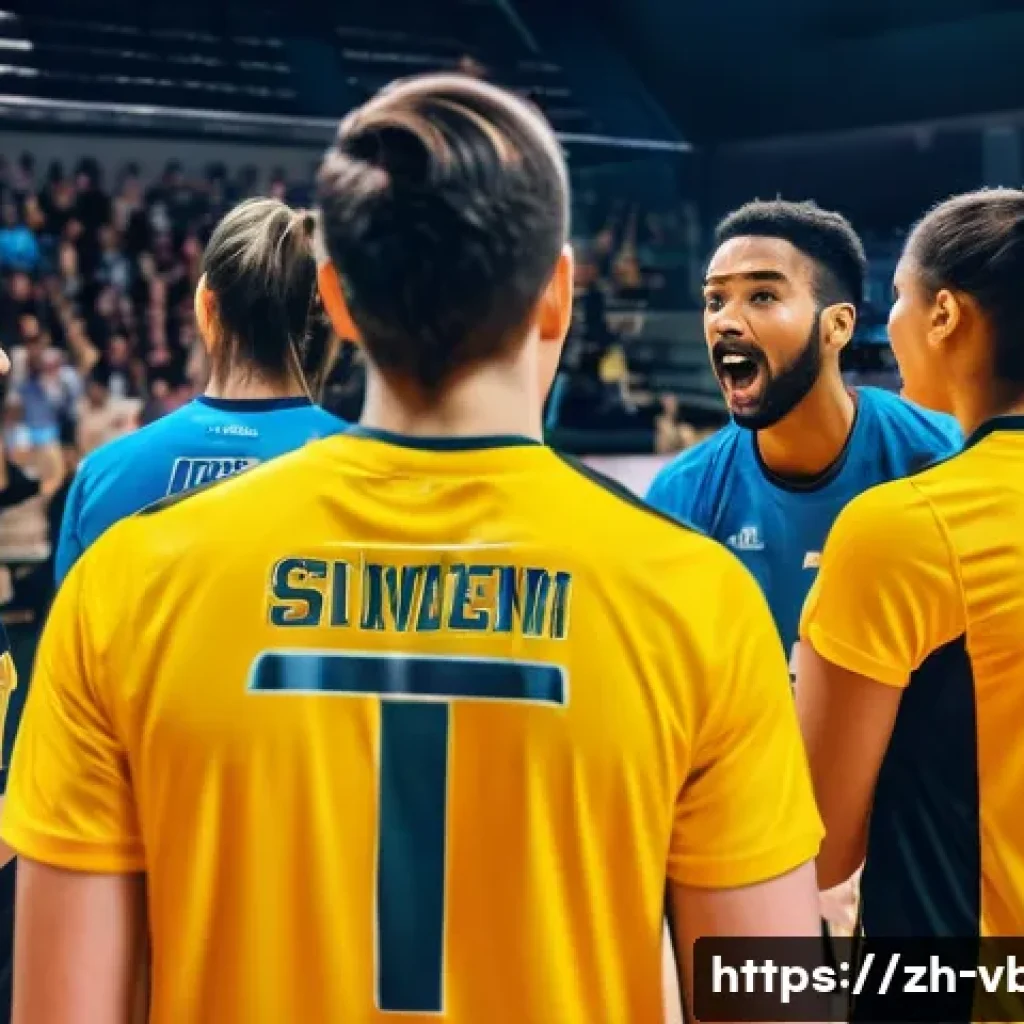 배구 경기 중 작전 타임 활용법 - A high-intensity volleyball match scene during a tactical timeout, featuring a focused coach giving ...