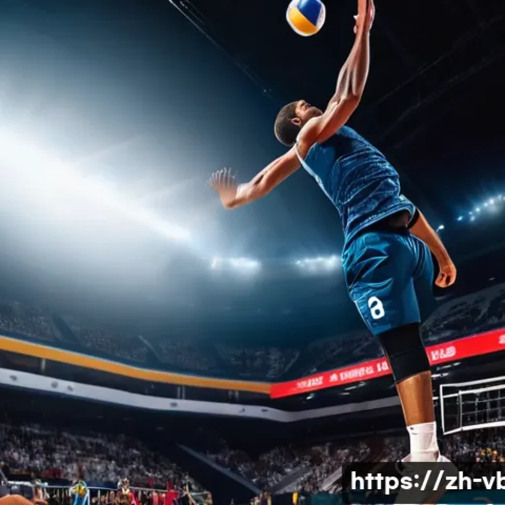 배구 경기력 향상 프로그램 - A dynamic scene of a professional volleyball player performing a high jump spike during an intense m...