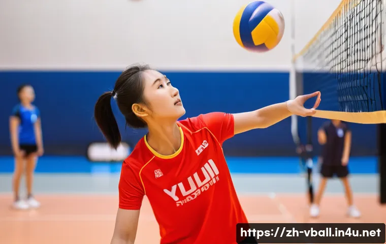 배구 트레이닝 방법 비디오 - A detailed scene of a young Chinese volleyball player practicing precise serving technique indoors, ...
