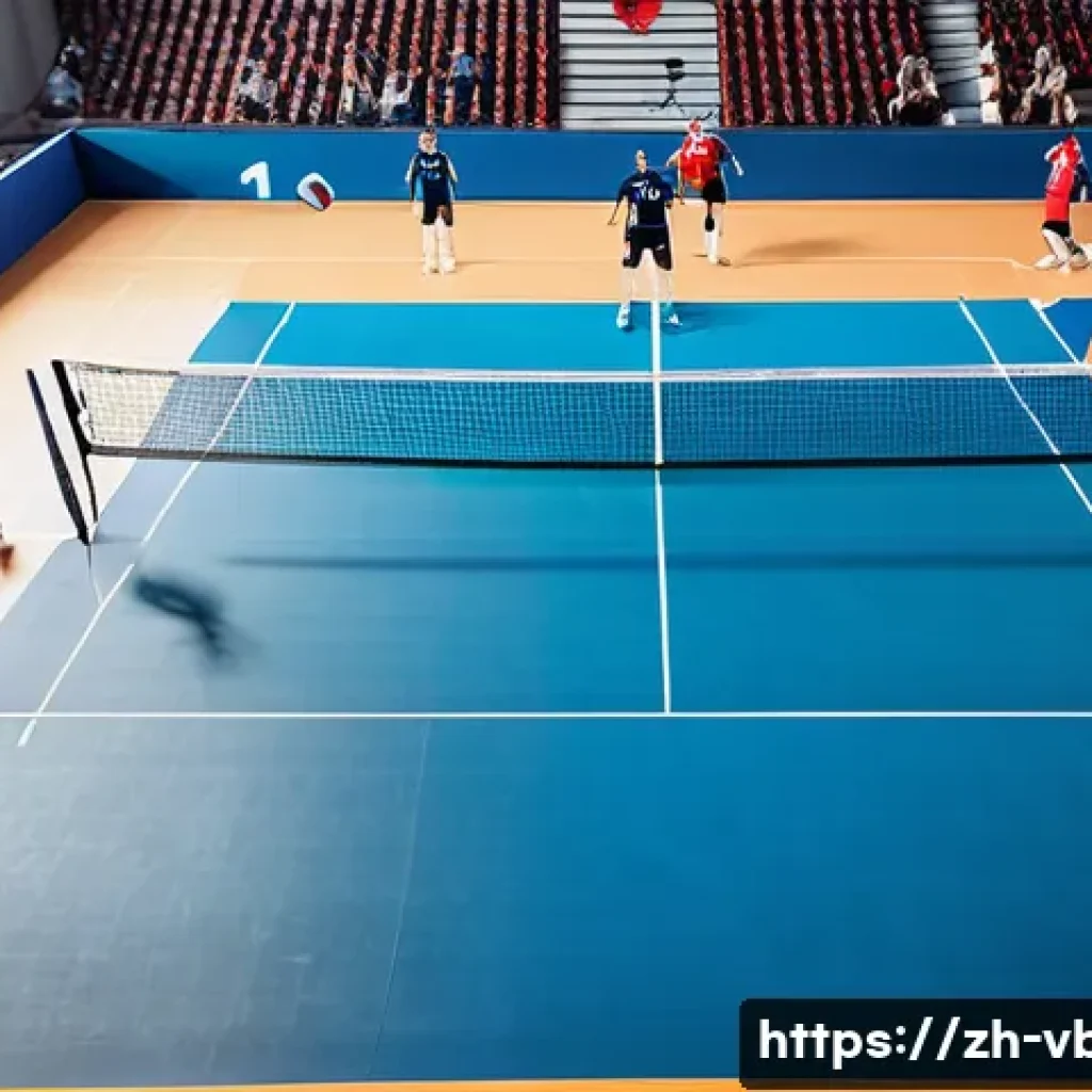 배구 규칙 퀴즈 - A dynamic volleyball match scene featuring a mixed-gender team in action on a standard indoor court ...
