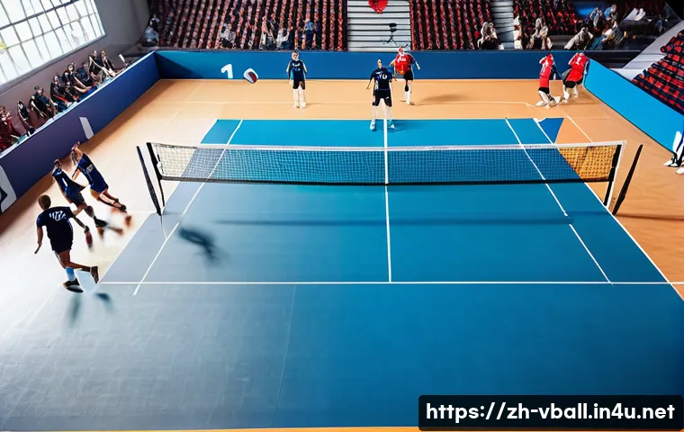 배구 규칙 퀴즈 - A dynamic volleyball match scene featuring a mixed-gender team in action on a standard indoor court ...