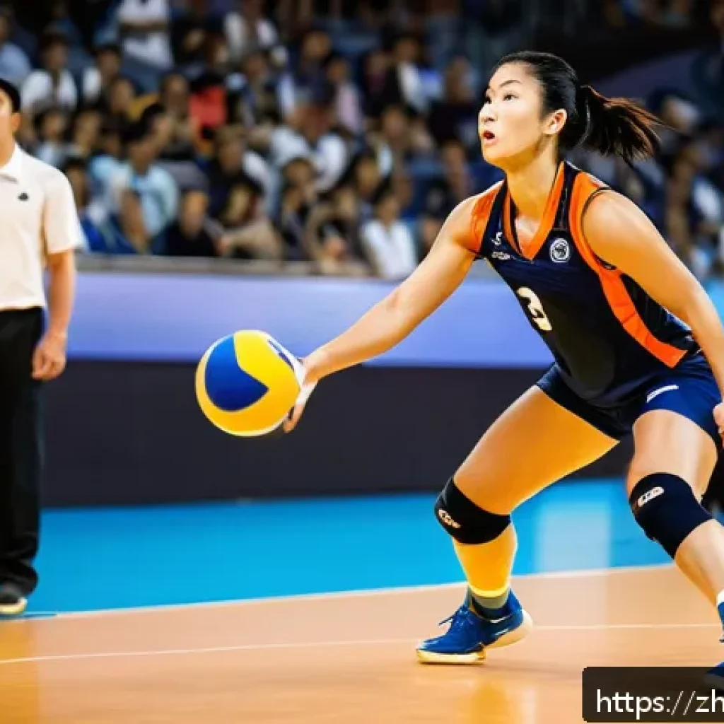 배구 선수 인터뷰 - A professional volleyball player in mid-action during a high-intensity match, wearing a team uniform...