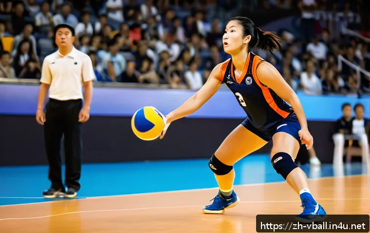 배구 선수 인터뷰 - A professional volleyball player in mid-action during a high-intensity match, wearing a team uniform...
