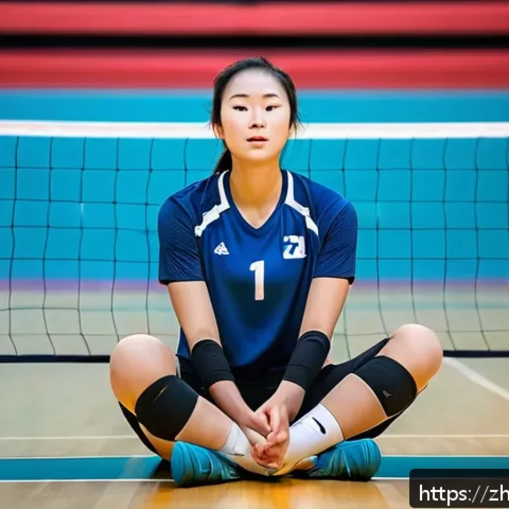 배구 경기와 심리적 준비 - A focused female volleyball player in her mid-20s practicing visualization training in a quiet indoo...