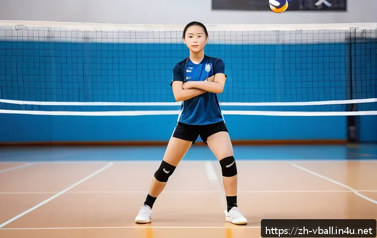 배구 초보 훈련 계획 - A young adult volleyball player practicing proper standing posture and footwork on an indoor court, ...