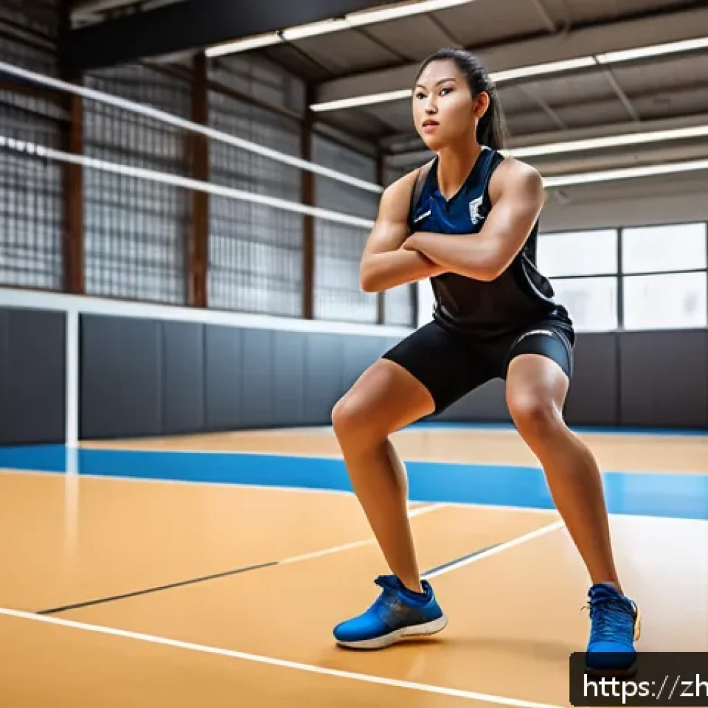 배구 트레이닝 팁 - A dynamic volleyball training scene showing a young adult athlete performing explosive plyometric ex...