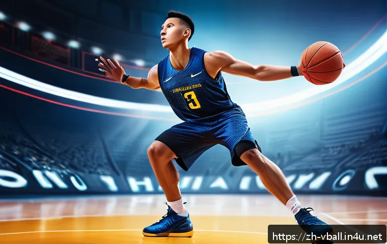 배구화 쿠션 테스트 - A dynamic basketball court scene focusing on a professional player mid-air performing a powerful jum...