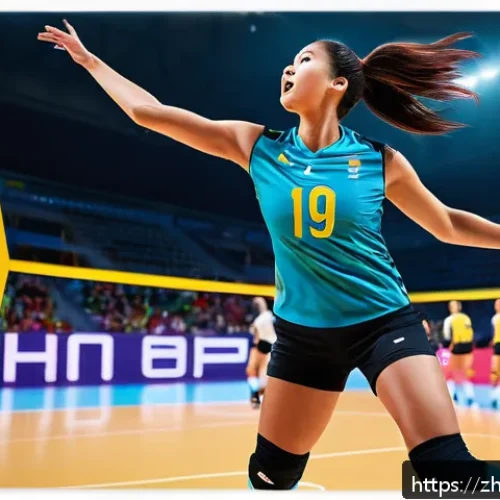 배구 경기 관람 팁 - A dynamic volleyball match scene at an indoor stadium viewed from a courtside seat, focusing on a fe...