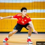 배구 경기에서의 스피드 유지 - A dynamic volleyball training scene focused on short-distance sprint drills: an athletic young Chine...